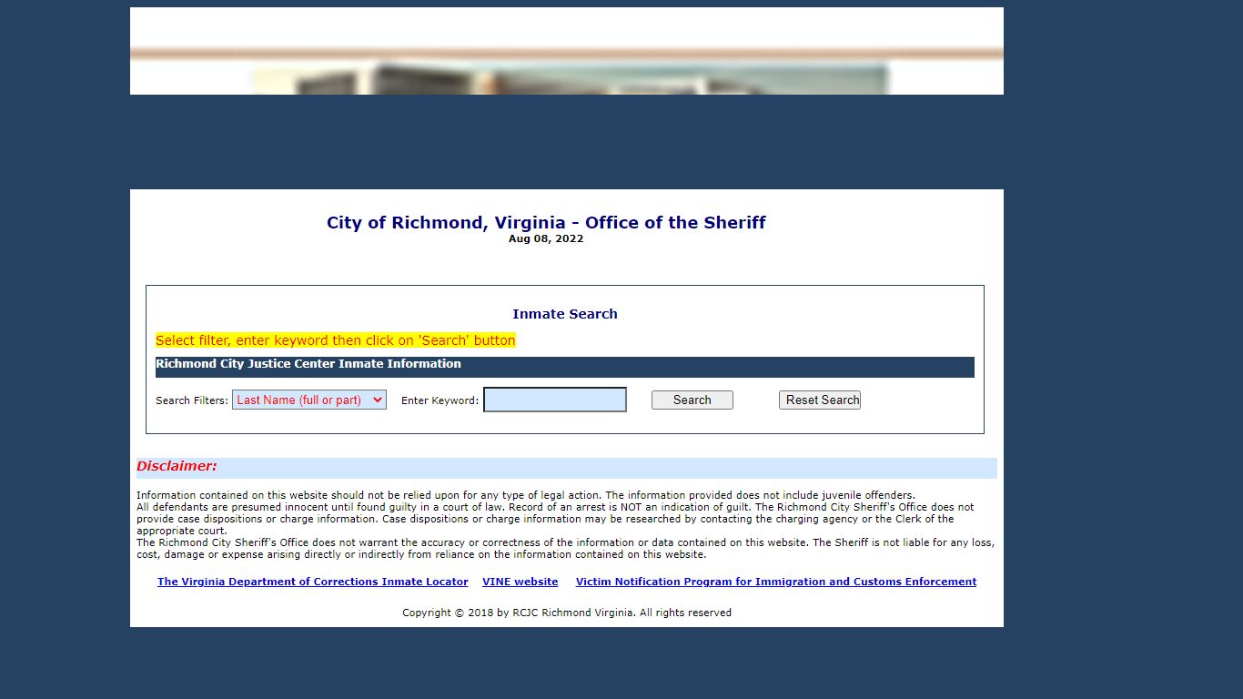 Inmate Search - RichmondGov.com